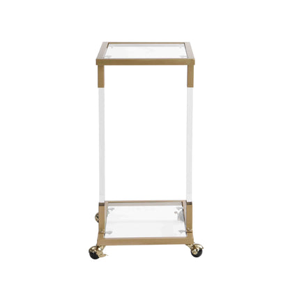 Glass Top C Shape Square Table With Metal Base For Living Room