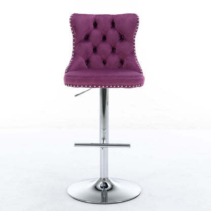 Swivel Barstools Adjusatble Seat Height From 25-33", Modern Upholstered Base Bar Stools With Backs Comfortable Tufted For Home Pub And Kitchen Island (Set of 2)