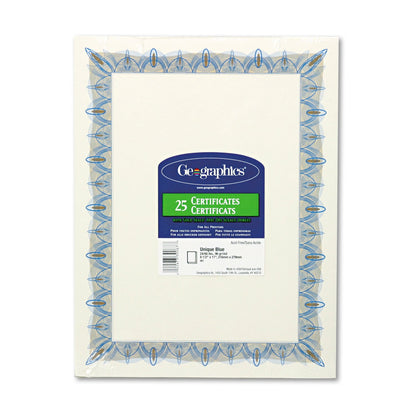 Geographics Award Certificates with Gold Seals, 8.5 x 11, Unique Blue with White Border, 25/Pack