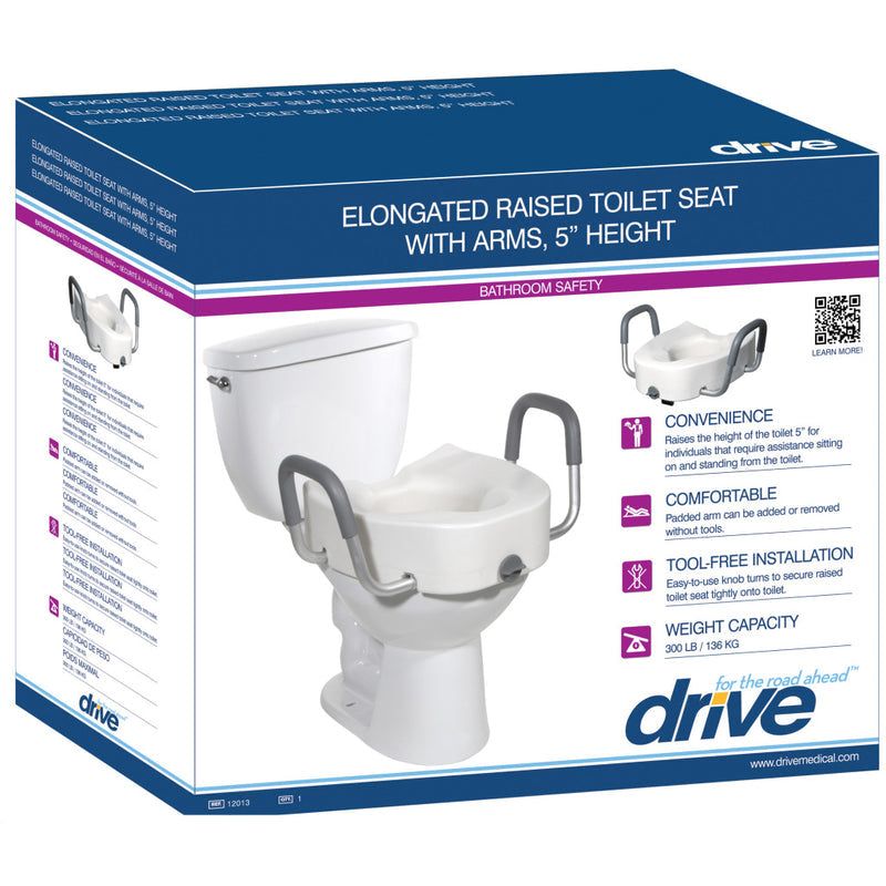 Drive Medical Premium Raised Toilet Seat, Elongated with Safety Lock, Adds 5 Inches
