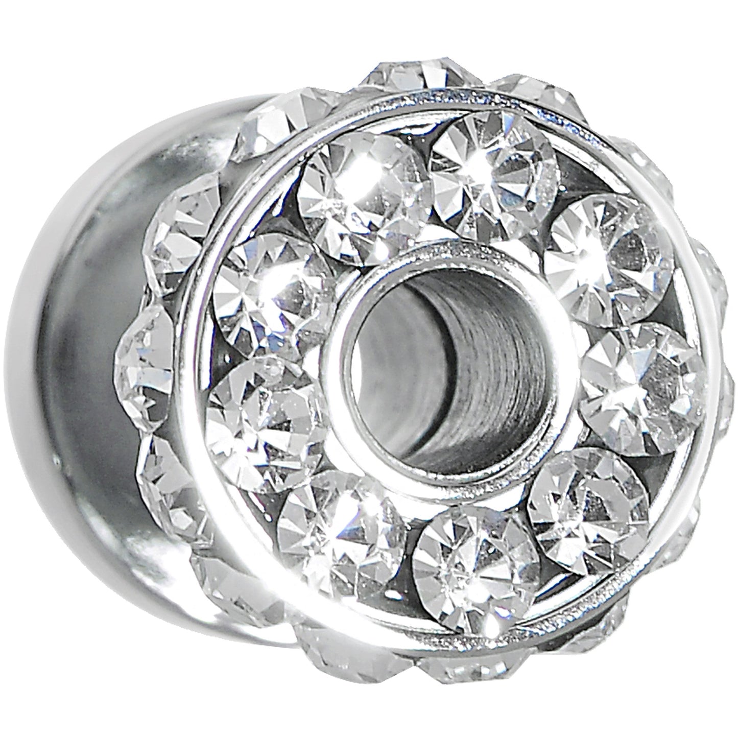 4G Clear Gem Stainless Steel Double Bling Screw Fit Tunnel Plug