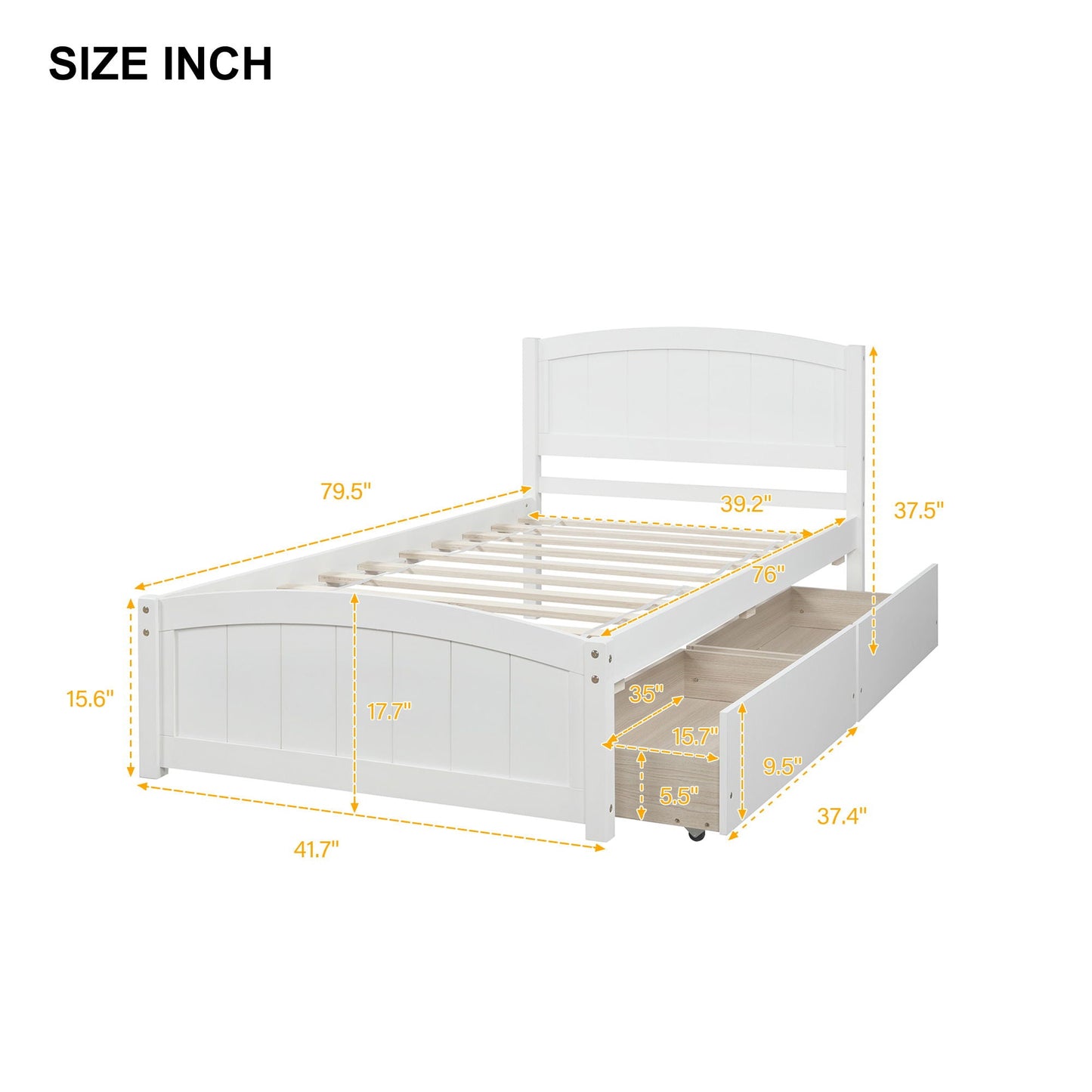Platform Bed & Headboard, Footboard And Wood Slat Support