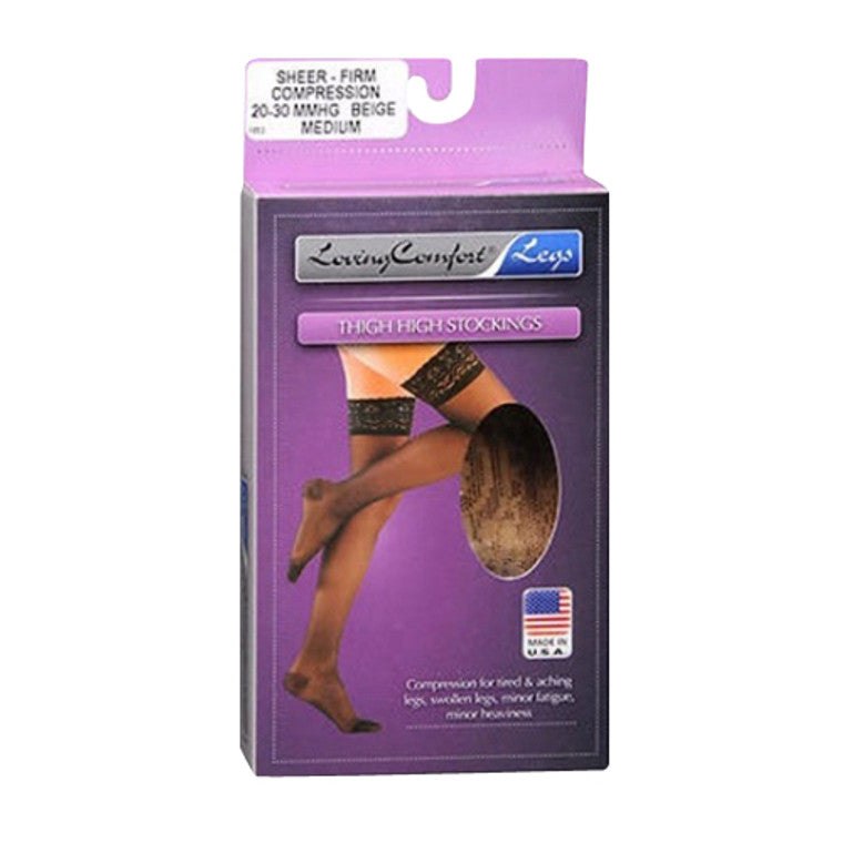 Loving Comfort Thigh High Stockings Firm Compression  Beige Medium - 1ct