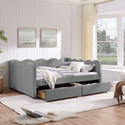 Gingham Daybed With USB Charging Port, Wave-Shaped Design