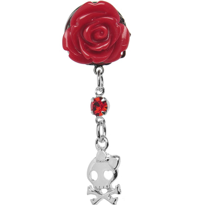 Red Rose Flower Skull Crossbones Dangle Plug Sizes 5mm to 12mm