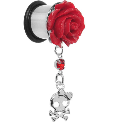 Red Rose Flower Skull Crossbones Dangle Plug Sizes 5mm to 12mm