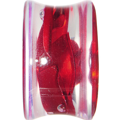 18mm Clear Acrylic Floating Red Metallic Rose Flower Plug