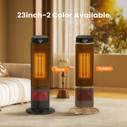 【Clearance】Space Heater for Indoor Use, 23Inch Portable Heater with Remote and Thermostat,7 Light Modes, 70°Oscillation, 12H Timer, up to 95°F, Tip-Over Protection