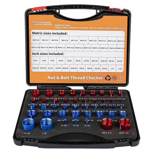 Nut and Bolt Thread Checker Standard and Metric, 44 Male/Female Bolt Size Finder Thread Gauge (23 Standard & 21 Metric), for Bolt and Nut Size Chart in Narrow Areas