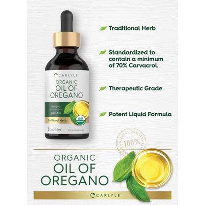 Carlyle Organic Oil of Oregano Liquid Drops | 2 Fl Oz | Vegan Herbal Supplement | Non-Gmo, Gluten Free