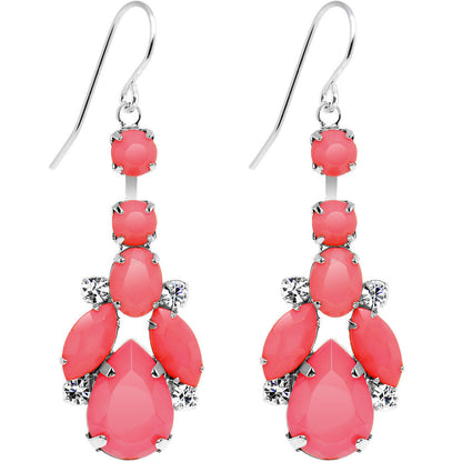Clear Gem Pink Neon Bewitching Teardrops Chandelier Earrings