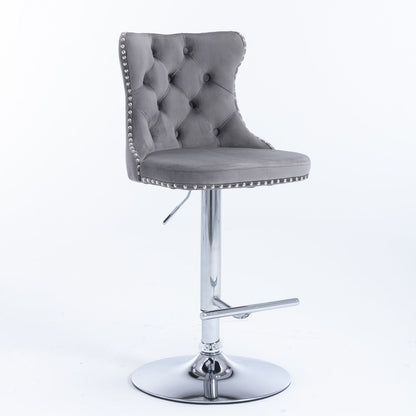 Swivel Barstools Adjusatble Seat Height From 25-33", Modern Upholstered Base Bar Stools With Backs Comfortable Tufted For Home Pub And Kitchen Island (Set of 2)