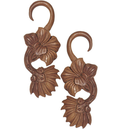 8G Organic Sabo Wood Art Nouveau Flower Hanger Plug Set