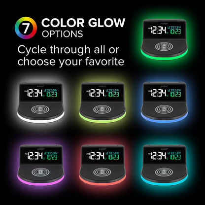 Qi-Certified Wireless Charging Alarm Clock with Glowing Light Base
