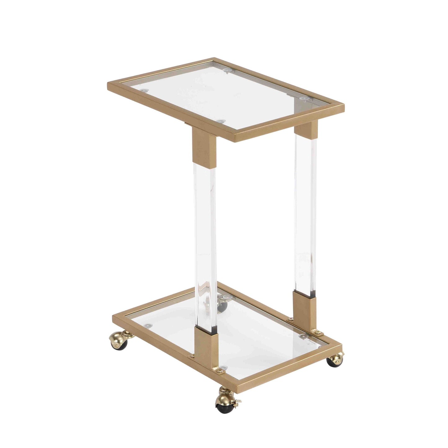 Glass Top C Shape Square Table With Metal Base For Living Room