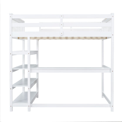 Loft Bed With Storage Shelves And Under Bed Desk