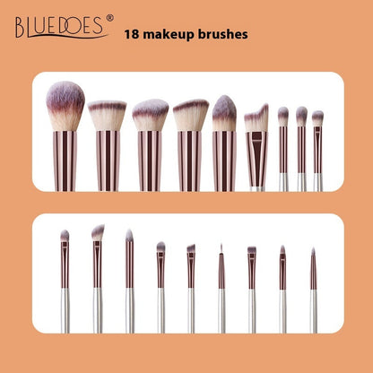 18 Champagne Makeup Brushes Suit High Quality Solid Wood Handle Beauty Tools