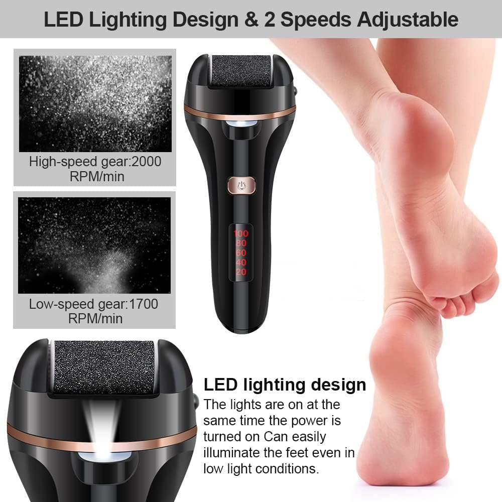 Electric Foot File Callus Remover, Rechargeable Pedicure Tools Foot Care Kit, Callus Remover for Feet with 3 Roller Heads,2 Speed for Remove Cracked Heels Calluses and Hard Skin
