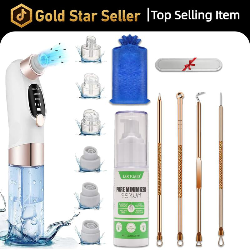 Rechargeable Blackhead Remover Pore Vacuum - 6 Attachments 3 Speed Portable Facial Cleaning Tool USB Fast Charge