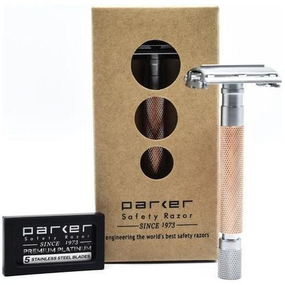 Parker 74R RG Rose Gold & Satin Chrome Heavyweight Butterfly Open Safety Razor