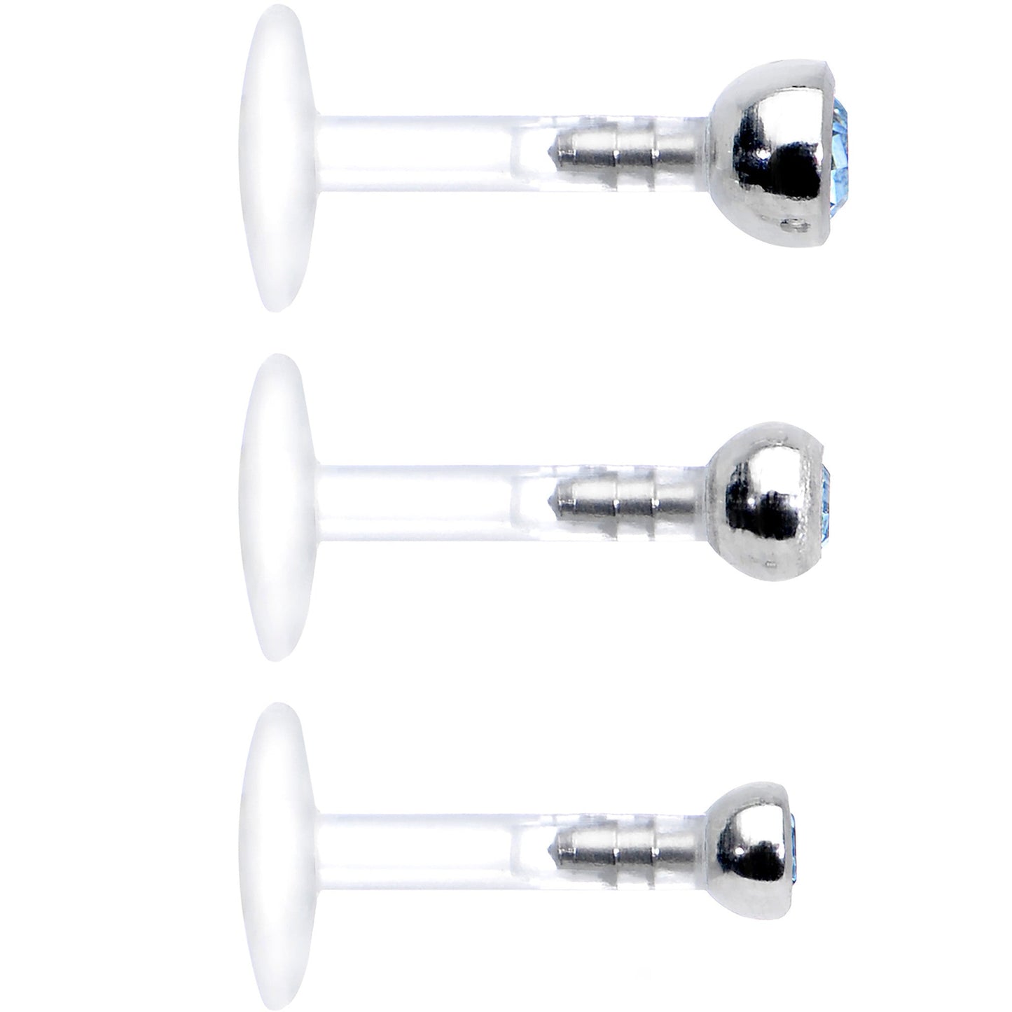 16G 1/4 Aqua Gem Bioplast Triple Forward Helix Barbell 3 Pack Set