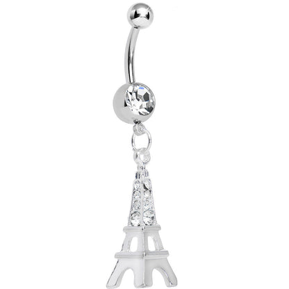 Clear Gem Elegant Eiffel Tower Dangle Belly Ring