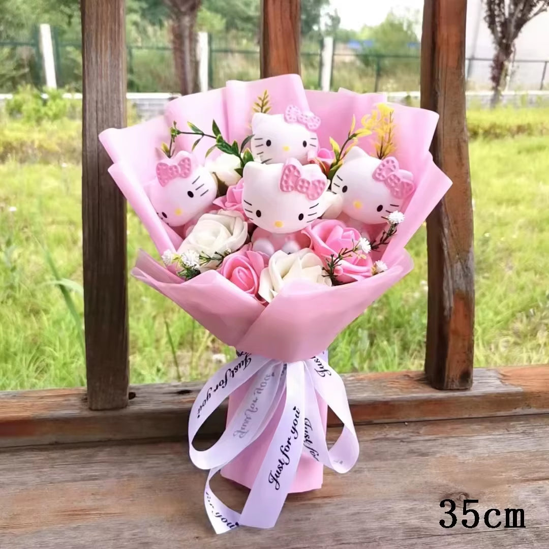 Hello Kitty Cartoon Plush Bouquet Anime Rose Flowers Doll Home Wedding Decoration Christmas Valentine'S Day Gift