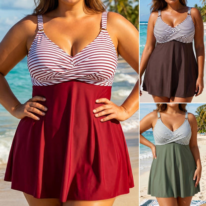 Split swimsuit for women with belly covering and slimming skirt style swimsuit