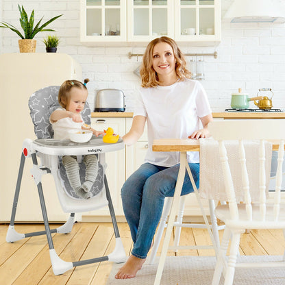 Folding Baby High Dining Chair with 6-Level Height Adjustment-Gray
