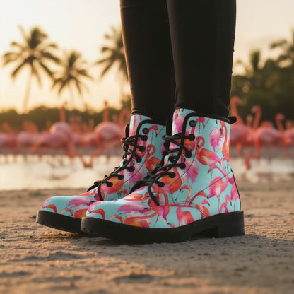 Flamingo Flock Leather Boots