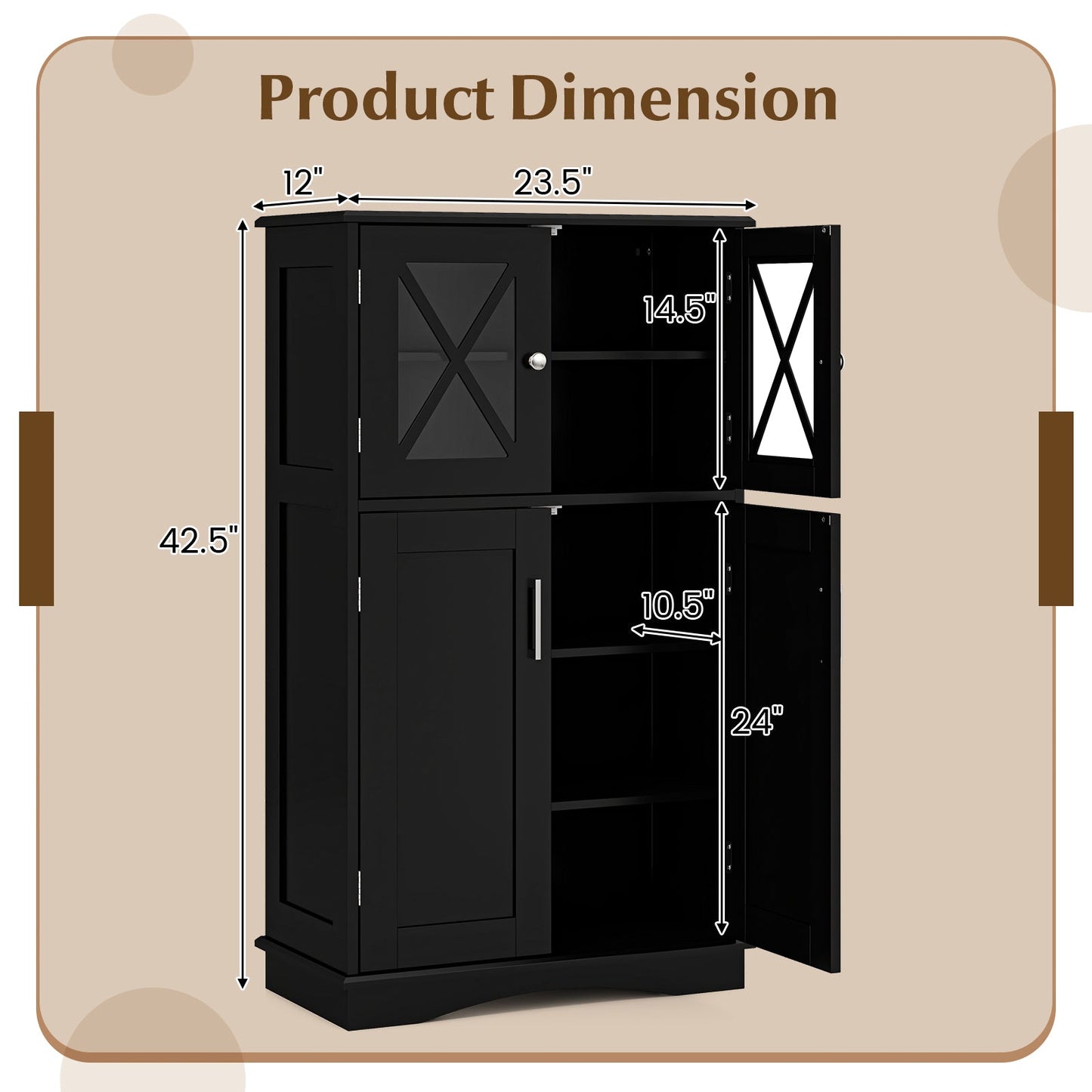 4 Doors Freeestanding Bathroom Floor Cabinet with Adjustable Shelves