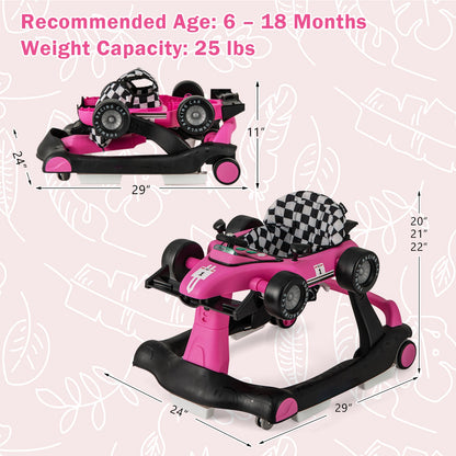 4-in-1 Foldable Activity Push Walker with Adjustable Height-Pink