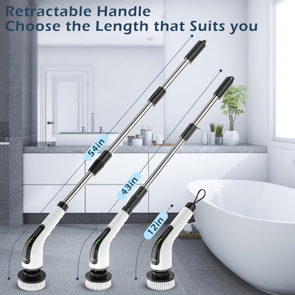 Electric Spin Scrubber, Cordless Cleaning Brush Scrubber for Home, 8 Replaceable Brush Heads-90Mins Work Time, 3 Adjustable Size, 2 Speeds for Bathroom Shower Bathtub Glass Car