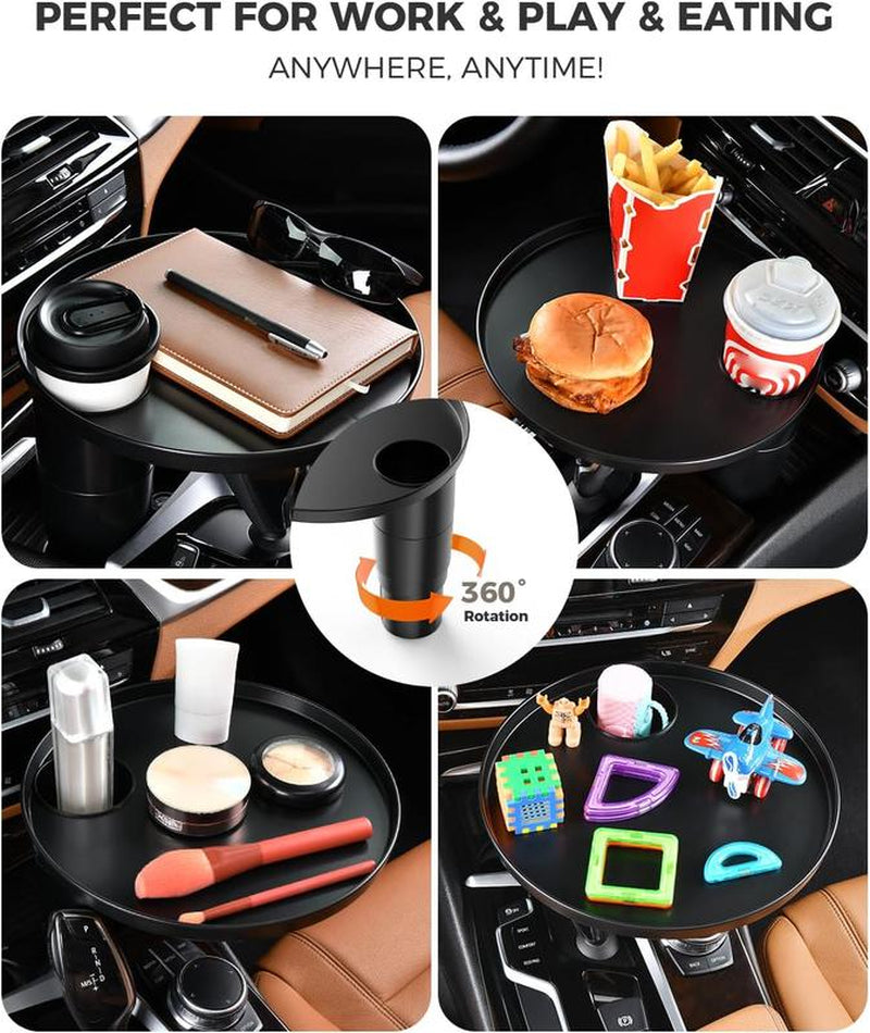 FLORICH All-In-One Car Organizer: Big Cup Holder Expander & 360° Rotating Tray. Universal Steering Wheel Mount Desk Car Tray for Food, Laptop, Drinks. Fits Auto Center Console. Big Cup Holder Expander for Car，Car Cup Holder