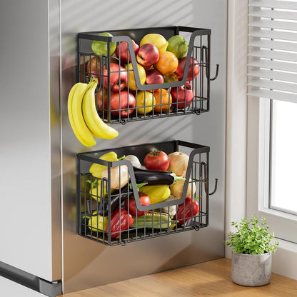 【Holiday Deals】San Dream Magnetic Shelf for Fridge Spice Rack Organizer Magnetic Fruit Basket for Refrigerator Laundry Organizer Spice Snacks Magnet Fridge Shelf-1Pc&2Pcs