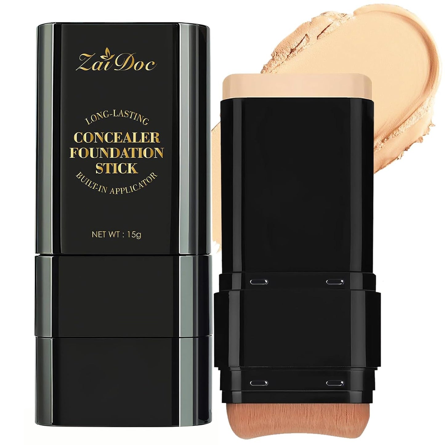 Foundation Stick, Dual-Ended with Brush, 2-In-1 Longwear & Waterproof, Natural Full Makeup Concealer Coverage for Dark Circles & Blemishes with Hydrating Olive & Camellia, 2.09 Oz (04#)