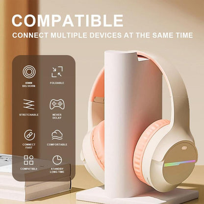 Kids Bluetooth Headphones, Colorful LED Lights Wireless Kids Headphones, Built-In Mic, Over-Ear Bluetooth 5.3 Headphones Built-In Mic for School Travel Ipad Tablet Airplane,Christmas Gift
