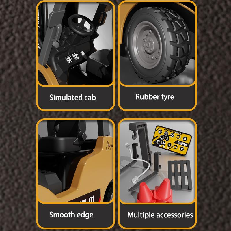 Hotfree 1/64 Mini RC Forklift, Remote Control Excavator, 11 Channel 2 Mode 2.4Ghz Remote Control Alloy Construction Vehicles Set with USB-C Rechargeable, 2 in 1 Transformable Lift Fork & Hook, Birthday Christmas Gift for Kids Adults Boys and Girls