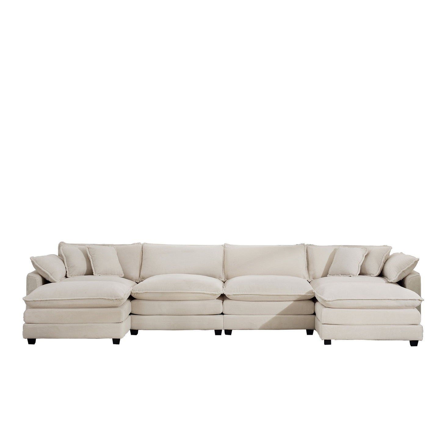 Modern Oversized Modular Cushion Sofa With Ottoman, Low Back, Deep Seating Sofa Set