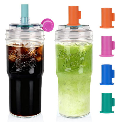 CAPCUP 2-Pack 24Oz Leak Proof Glass Tumbler with Lid & Straw - Thickened for Iced Coffee, Smoothies,Cocktails and Juices-Elegant Durable for Home, Office,Travel- Dishwasher Safe Reusable Water Bottles
