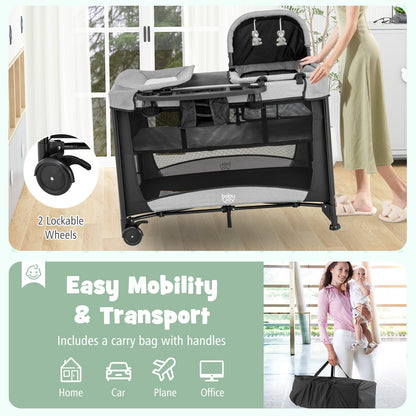 5-in-1 Portable Baby Playard with Cradle and Storage Basket-Black