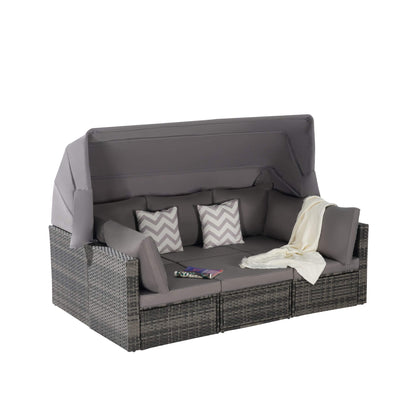 Alora 5-Piece Outdoor Patio Wicker Daybed Furniture Set With Retractable Canopy (SAK37816)