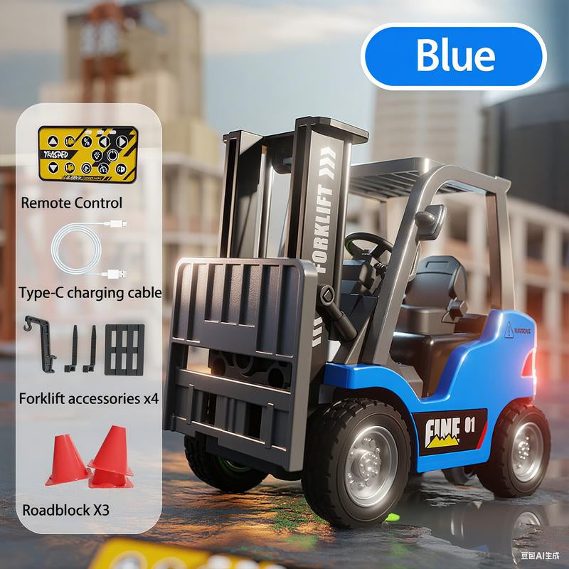 Hotfree 1/64 Mini RC Forklift, Remote Control Excavator, 11 Channel 2 Mode 2.4Ghz Remote Control Alloy Construction Vehicles Set with USB-C Rechargeable, 2 in 1 Transformable Lift Fork & Hook, Birthday Christmas Gift for Kids Adults Boys and Girls