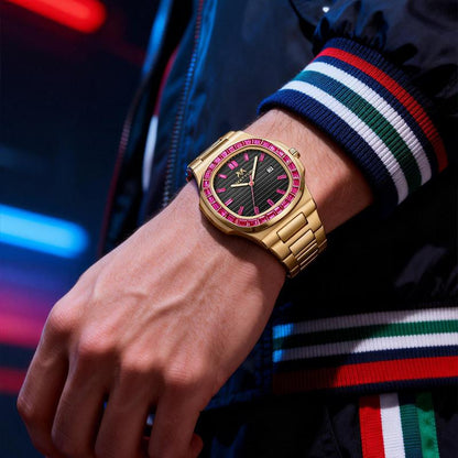 Brand Counter Authentic Premium Boutique Luxury Square Wristwatch – Rainbow Crystal Accents | High‑End Men’S Timepiece with Diamond Mirror Finish | Versatile Casual & Business Look | Ideal Gift for Him | Stylish Wristwatch with Date Function