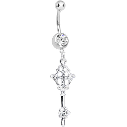 Crystalline Gem Key to Faith Cross Dangle Belly Ring