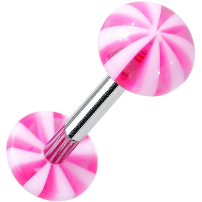14G Pink White Acrylic Peppermint Love Barbell Tongue Ring 5/8