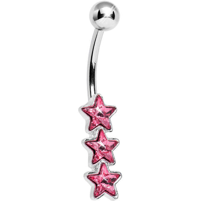 Pink Gem Dazzling Triple Star Belly Ring