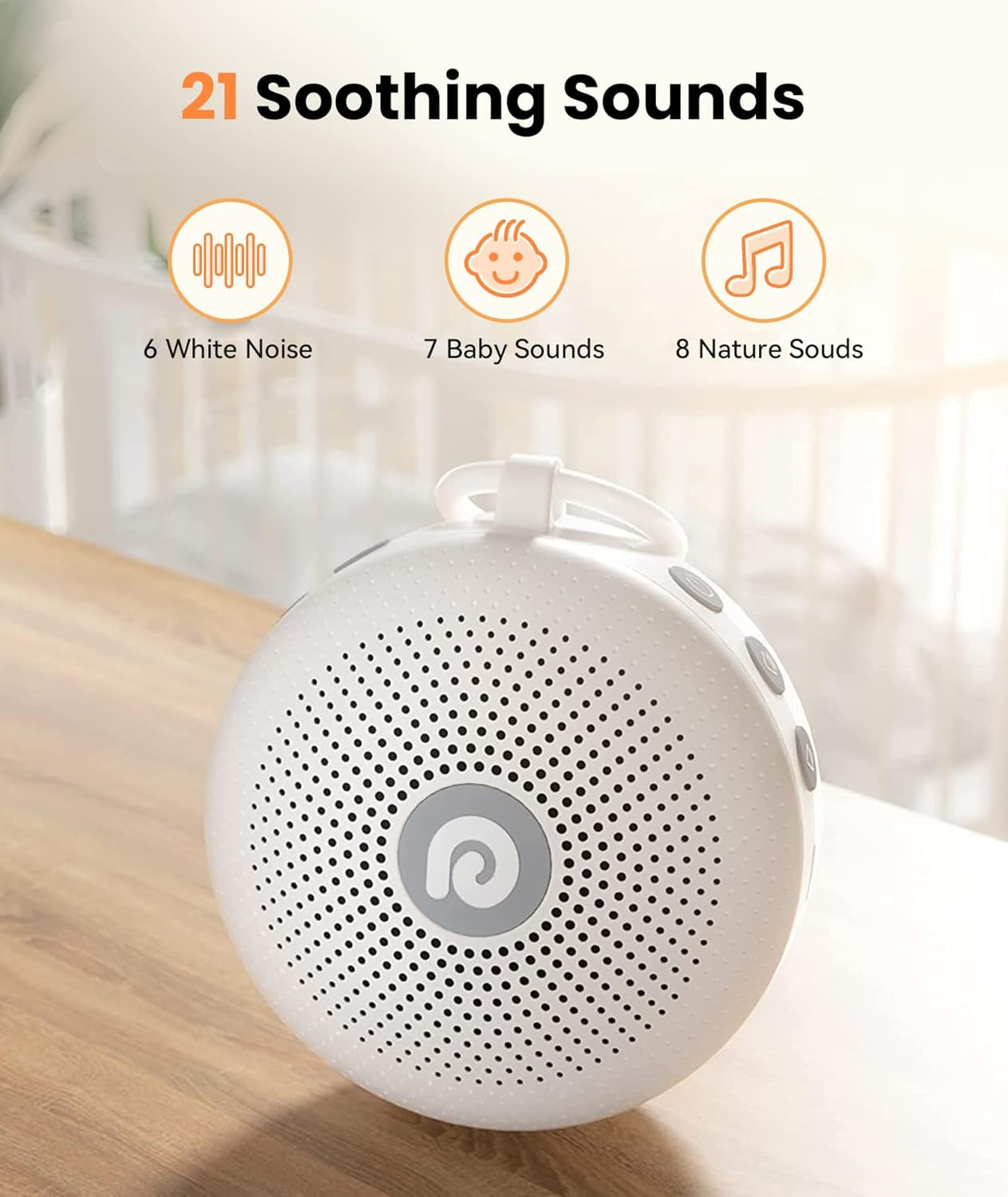 Dreamegg Portable Noise Machine for Baby Adult, Features Powerful Battery, 21 Soothing Sound, Noise Canceling for Office & Sleeping, Sound Therapy for Home, Travel, Registry Gift, Classic White