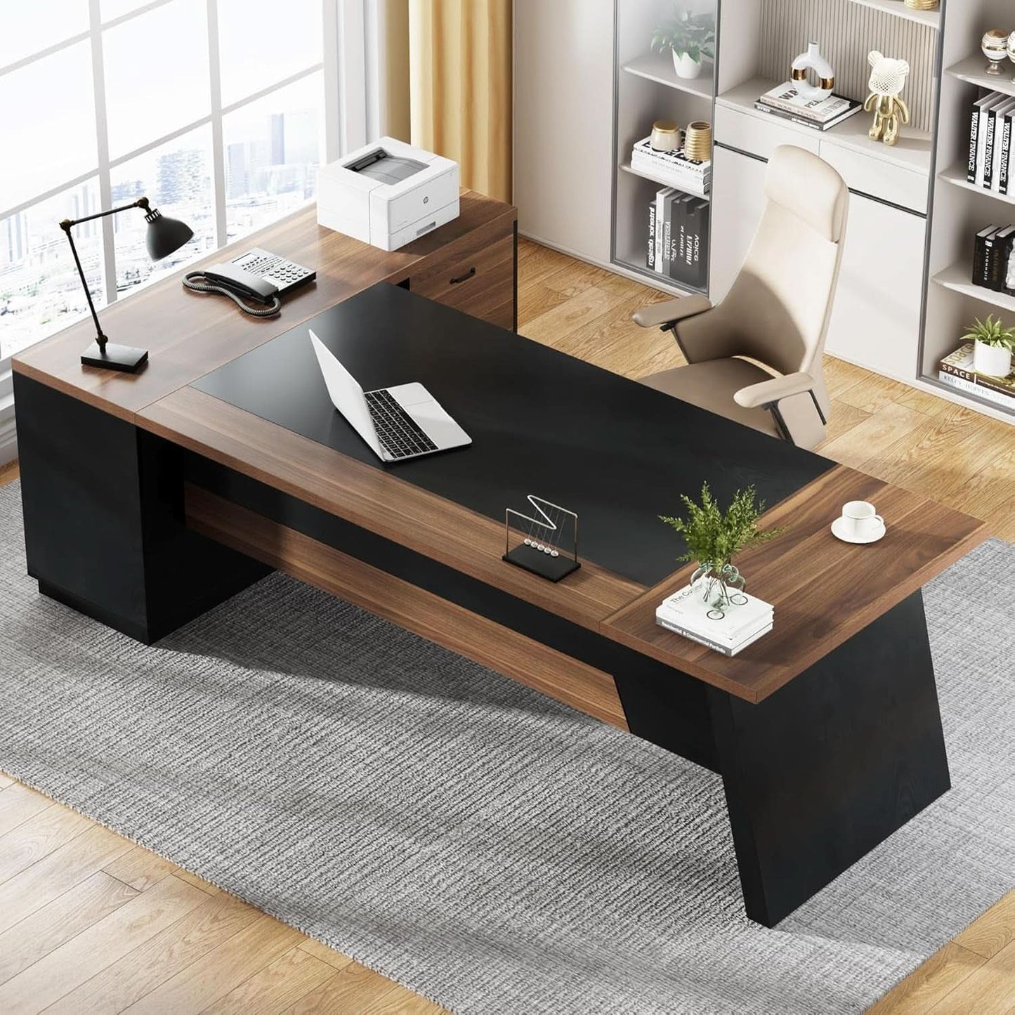 78 Inch Executive Desk Featuring Ample Storage Cabinets