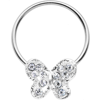16G 7/16 Clear Gem Soaring Butterfly BCR Captive Ring